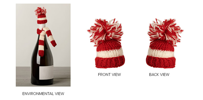 Wine bottle with a red and white beanie wine stopper